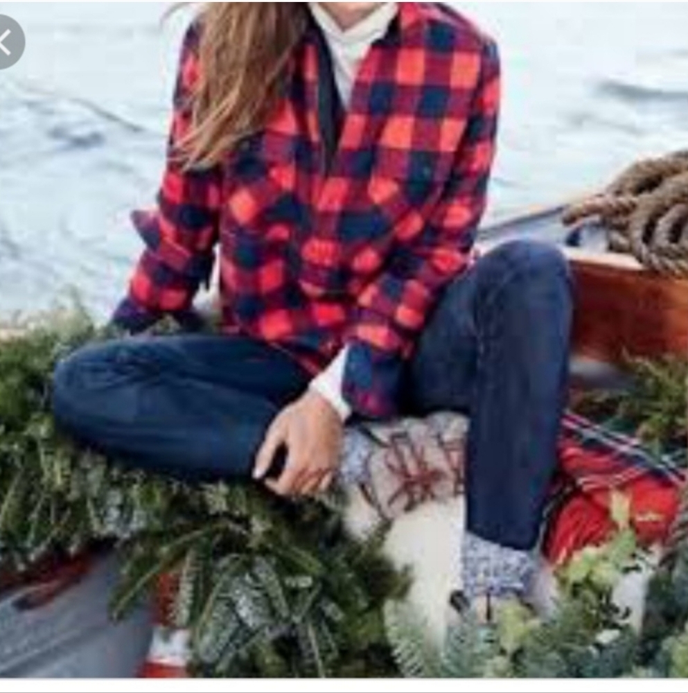 J. Crew Buffalo Check Plaid Red Long Sleeve Shirt Christmas Holiday Plaid